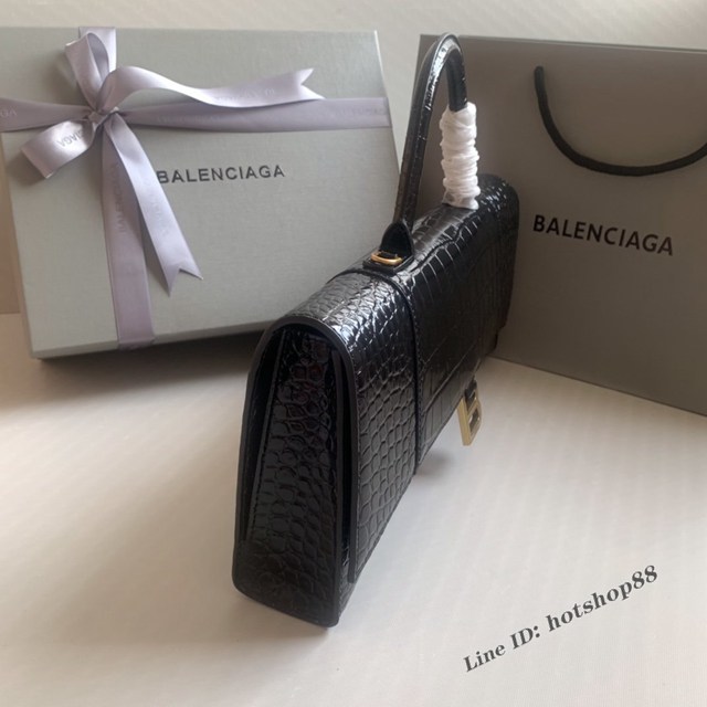 Balenciaga專櫃爆款鱷魚黑金扣手提女包 巴黎世家長款Hourglass沙漏包 fyj1596